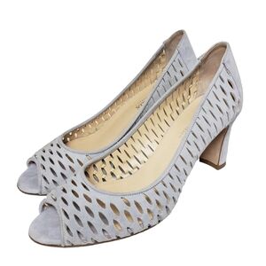 Aquatalia Gray Peep Toe Suede perforated heels  Sz 8